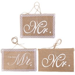 Burlap Chair Back Pull Flag European And American Style Wedding Scene MR MRS Bride And Groom Decoration