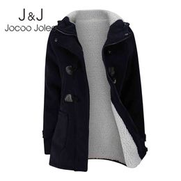 Jocoo Jolee Women Winter Fleece Hooded Plus Size Snow Thick Cotton Fashion Long Overcoat Female Solid Streetwear Warm Coat 210518
