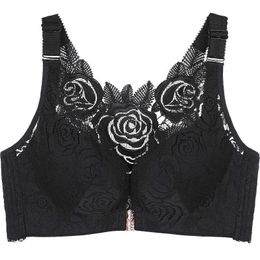 underwear women Front button rose bra Gather adjustment Underwireless underwear big size Plus size bra 95D 210623
