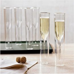 4pcs Double Wall Glass Champagne Champagne Flutes Stemless Wine Glasses Goblet Bubble Wine Tulip Cocktail Wedding Party Cup306v