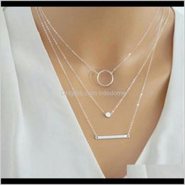 Necklaces & Pendants Jewelry Drop Delivery 2021 Three Layers Disc Bar Pendant Sier Or Gold Plated With Circle Choker Metal Chain For Women Ne