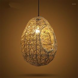 Pendant Lamps Bird's Nest Southeast Asian Lights Oval Children's Room Egg Shape Hanging Light Bedroom Restaurant Wicker Fixtures