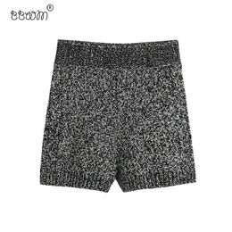 BBWM Women Chic Fashion Criss-Cross Knitted Shorts Vintage Elastic Waist Short Pants Pantalones Mujer 210520