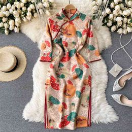Spring Fashion Vestidos Female Chinese Style Improved Cheongsam Temperament French Elegant Midi Dress C462 210507