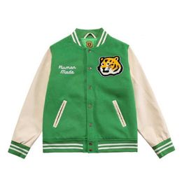 Men's Jackets Human made Nigo tiger head embroidered stitched tweed green Baseball Jacket men's jacket