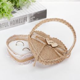 Jewelry Pouches, Bags Valentine'S Day Flower Basket Ring Box Romantic Burlap Bow Wedding Storage Holder Handmade Organizer Case