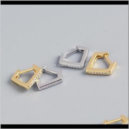 & Hie Drop Delivery 2021 Real 925 Sterling Sier Zircon Triangle Hoop Earrings For Fashion Women Ins Fine Jewellery 18K Gold Bohemian Aessories