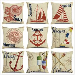 Cushion/Decorative Pillow Cartoon Nautical Cushion Cover Children's Room Decoration Sofa Chair Throw Summer Linen Cool Material
