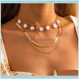Chains & Pendants Jewelryingesightdotz Baroque Imitation Pearl Tassel Pendant Necklace Multi Layered Copper Flat Blade Snake Chain Choker Ne