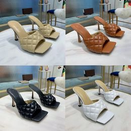 Women Designer PADDED SANDALS Sexy lido slides soft nappa leather squared slippers Heel height: 9 cm summer Flip Flops with box 280