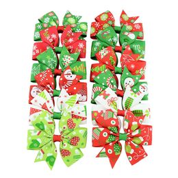 12 Colours Girl Christmas Hair Bows 3.1 inch Bow Boot Lucky Deer Santa Claus Red Green Patchwork Design Baby Girls Elegant Clippers Kids Accessory Gift