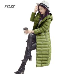 Winter Women Duck Down Jacket Long Design Slim Fashion Snow Wear Ultra Light Parkas Elegant Overcoat Casual 210430