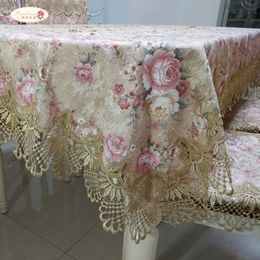 Proud Rose Pastoral Lace Tablecloth Cover European Round Cloth Chair Cushion Wedding Decor 210626
