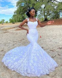 2021 Plus Size Arabic Aso Ebi Mermaid Lace Sexy Wedding Dresses Spaghetti Vintage Simple Bridal Gowns ZJ204