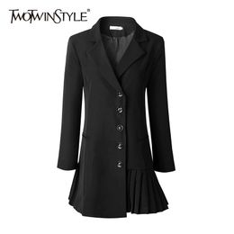 Pleated Hem Patchwork Blazer Coat For Women High Waist Long Sleeve Slim Female Suits Spring Fashion Korean 210524