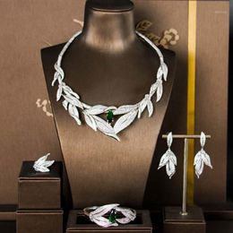 Earrings & Necklace Blucome Delicate 4pc Luxury Plant Leaf African Cubic Zircon CZ Nigeria Jewelry Set For Ladies Bride India Earring Ring