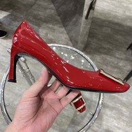 Top Spring autumn and winter new womens shoes net red Metal square buckle single shoe mid-heel toe stiletto wedding commuting work formal wear brand designer size 35-42
