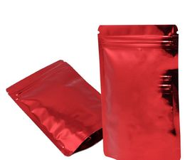 2021 100Pcs Red Stand Up Glossy Aluminium Foil Zip Self Seal Packing Bag Waterproof Beans Cereals Package Bag
