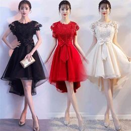 Summer women's short and long lace mesh bow dress women Sleeveless Office Lady Polyester Knee-Length 210416