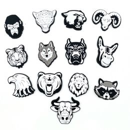 Crocs Novelty Design Sketch Animals PVC Shoe Charms Sandal Accessories Tiger Lion Wolf Diy Shoe Buckle Decoration Jibz For Croc Charm