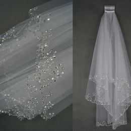 2021 Wedding Bridal Veil 2 Layer Hand Croissant Beaded Bridal edge Accessories Veil White and Ivory color