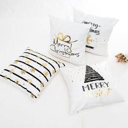 Christmas Decorative Pillow Cover Soft Gold Foil Snow Flakes Square Cushion X'max Party For Sofa Bed 45x45cm Cushion/Decorative