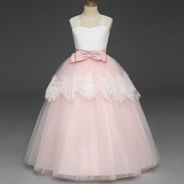 Pink Kids Dresses For Girls Tulle Lace Flower Girl Dress Party Bridesmaid Dress Children Princess Costume Wedding Clothing 6 14Y Q0716