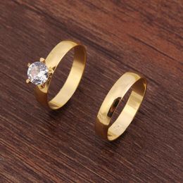 wedding ring solid gold UK - Wedding Rings Top Quality Gold Cz Bridal For Couple Solid Lover's Engagement Anel Crysta Lrhinestone Wome Inay Fashion Jewelry