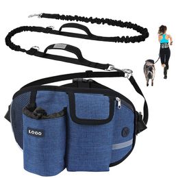 Outdoor Bags Dog Running Waist Belt Hands Free With Multi Pouches Absorbing Bungee Leash Reflective Stitches For Walking Hiking