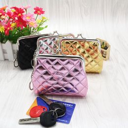 9*12 cm 4 inch Rhombic Grid buckle Bag Candy Color Mini Coin Wallet Business gift Shop gifts Girls cloth coins bags wholesale Children Cute little