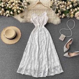 Women Fashion Elegant V-neck Cross Halter High Waist Slimming Split A-line Dress Sleeveless Clothing Vestidos R641 210527