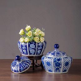 Vases Blue And White Porcelain Vase Chinese Vintage Relief Carving Process Ceramic Crafts Living Room Desktop Flower Pots Decorative