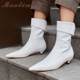 Meotina Autumn Ankle Boots Women Natural Genuine Leather Spike Heel Short Boots Zipper Pointed Toe Shoes Lady Winter Size 34-39 210520