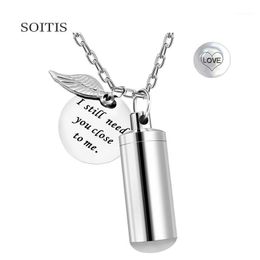 Pendant Necklaces SOITIS I Still Need You Close To Me Customise Medium Bottle Carving Cremation Urn Necklace With Angel Wing Decorative