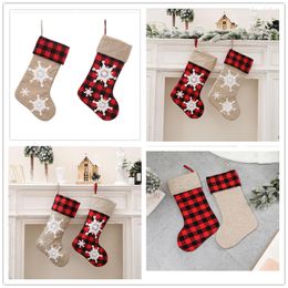 Red Black Plaid Christmas Stocking Snowflake Pattern Lattice Sock Indoor Xmas Tree Ornaments Festival Party Gift for Kid