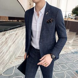 2021 New Men's Fashion Boutique Plaid Casual Business Suits ( Blazer + Pants )Groom Wedding Dress Tuxedo Male Formal Suits X0909