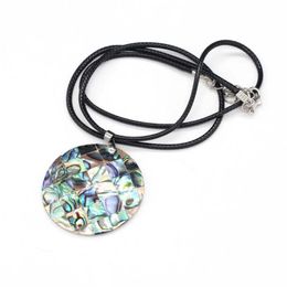 Pendant Necklaces Natural Shell Necklace Round Shiny Abalone White Black Charms Long Wax Thread For Jewellery Gift