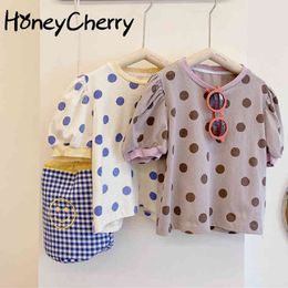 Summer girls Korean polka dot print short-sleeved T-shirt bottoming shirt fashion clothes kids summer 210515