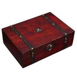 Retro Lockable Box Holder Jewelry Box Storage Case Vintage Wooden Storage Photography Props Gifts Cases 23X16X7.5cm