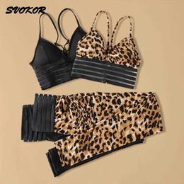 SVOKOR 2Pcs Sports Set FitnGym Set Leopard Print Yoga Set Women Workout Gym Clothing Push Up Sportswear Sexy Sports Bra X0629