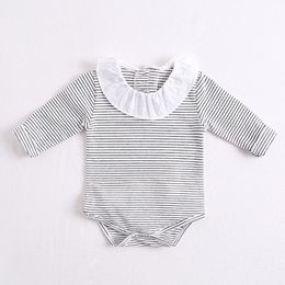 Spring Autumn Infant Baby Girls Rompers Clothes Bodysuit Black White Stripe Long Sleeve 0-2Yrs 210429