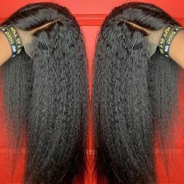 Yaki Straight Synthetic Lace Front Perücke Free Part 180 % Dichte hitzebeständige Faser mit Babyhaar für Frauen