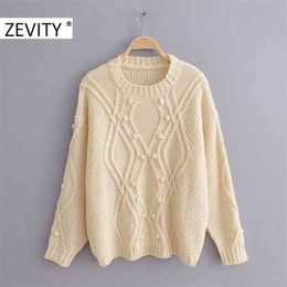 Women Fashion Hand Made Ball Appliques Geometric Casual Knitting Sweater Female Chic Basic O Neck Pullovers Tops S426 210420