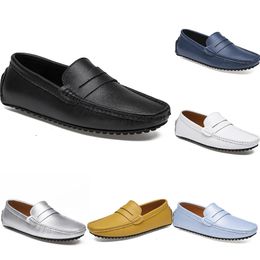 leather peas men's casual driving shoes soft sole fashion black navy white blue silver yellow grey footwear all-match lazy cross-border 38-46 color54