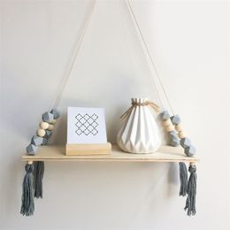 Nordic style beads Colourful wood shelves with tassel Wall clapboard decoration Children room kids clothing store display stand 211112