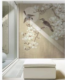 Wallpapers For Living Room Chinese Classical Hand Painted Magnolia Flowers And Birds Background Wall Painting