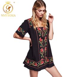 Womens Summer Dresses Black Luxury Embroidery High Quality Fashion Runway Ethnic Wind 210520