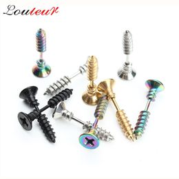 1Pair Punk Fashion Gold Color Stainless Steel Screw Stud Earring for Women Men Helix Ear Body Piercing Jewelry