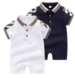 Baby romper infant boys plaid lapel short sleeve jumpsuits born kids diaper summer baby boy cotton climb clothes fashion 11