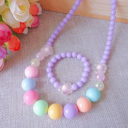 Korean creative children's necklace bracelet Jewellery wholesale holiday gifts Handmade Beaded Sweater Chain Gift Princess Girl Costume Ribbon Bow Accessories